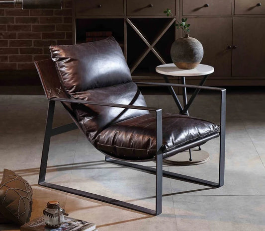 Industrial Leather Accent Chair